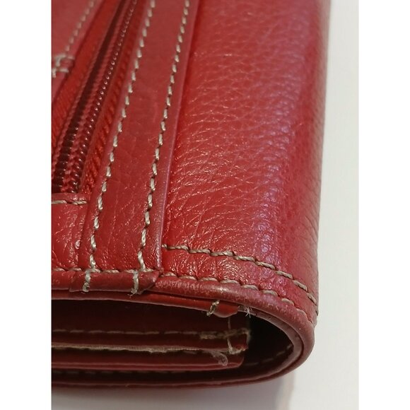 Tignanello Genuine Leather Red Trifold Wallet With Snap Closure & Silver Logo - Picture 16 of 16